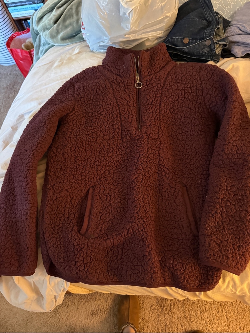 Thread & Supply Burgundy Sherpa Quarter-Zip Pullover